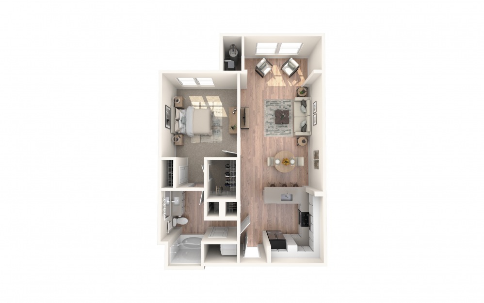 A1 849 - 1 bedroom floorplan layout with 1 bath and 849 square feet.