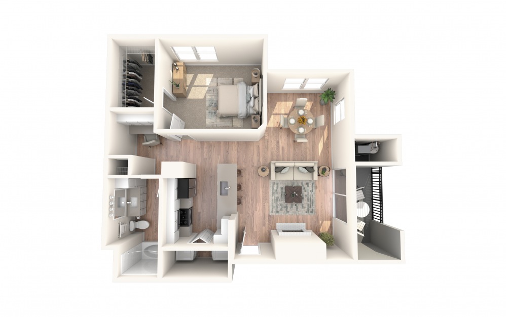 A1 858 - 1 bedroom floorplan layout with 1 bath and 858 square feet.