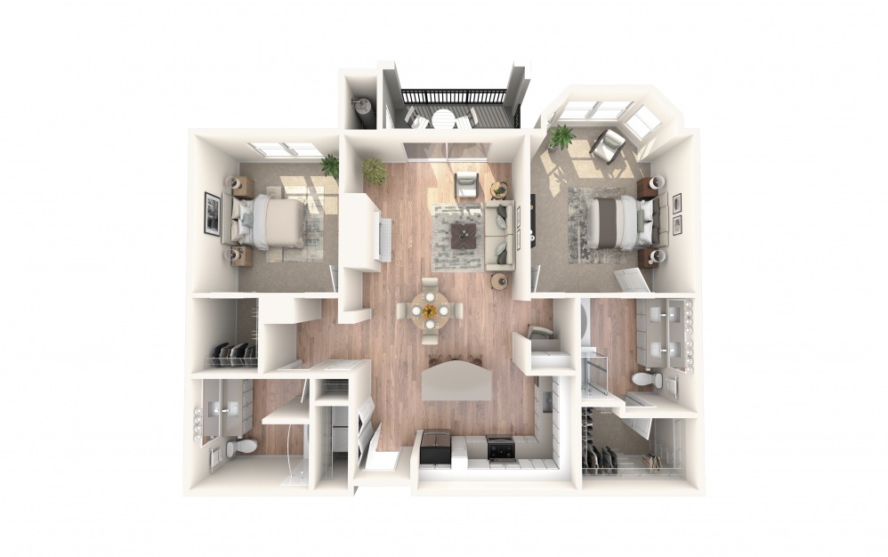 B1 1307 - 2 bedroom floorplan layout with 2 baths and 1307 square feet.