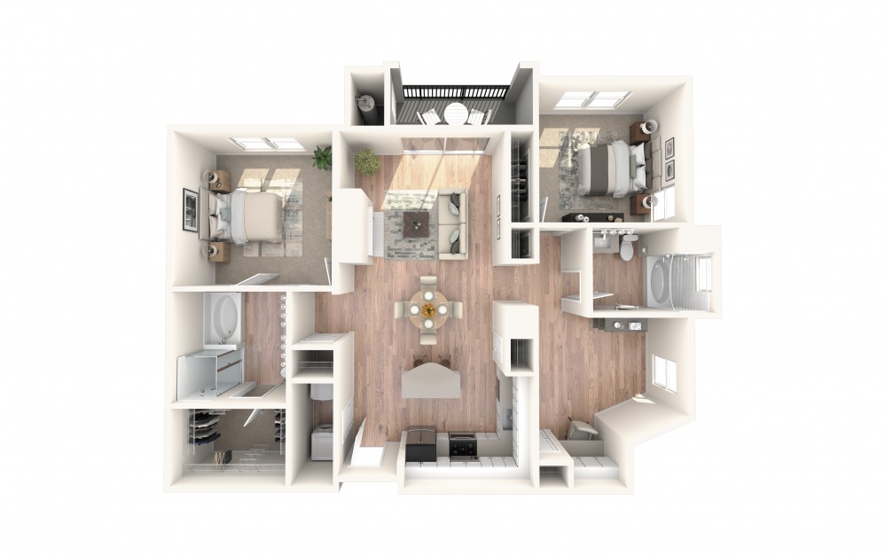 B1 1354 - 2 bedroom floorplan layout with 2 baths and 1354 square feet.