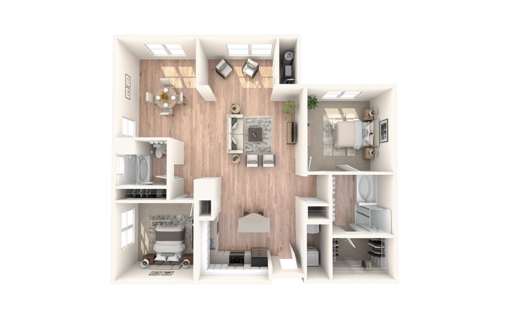B1 1467 - 2 bedroom floorplan layout with 2 baths and 1467 square feet.