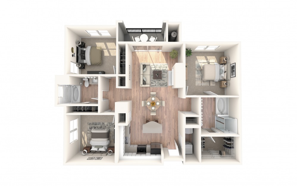 C1 1377 - 3 bedroom floorplan layout with 2 baths and 1377 square feet.